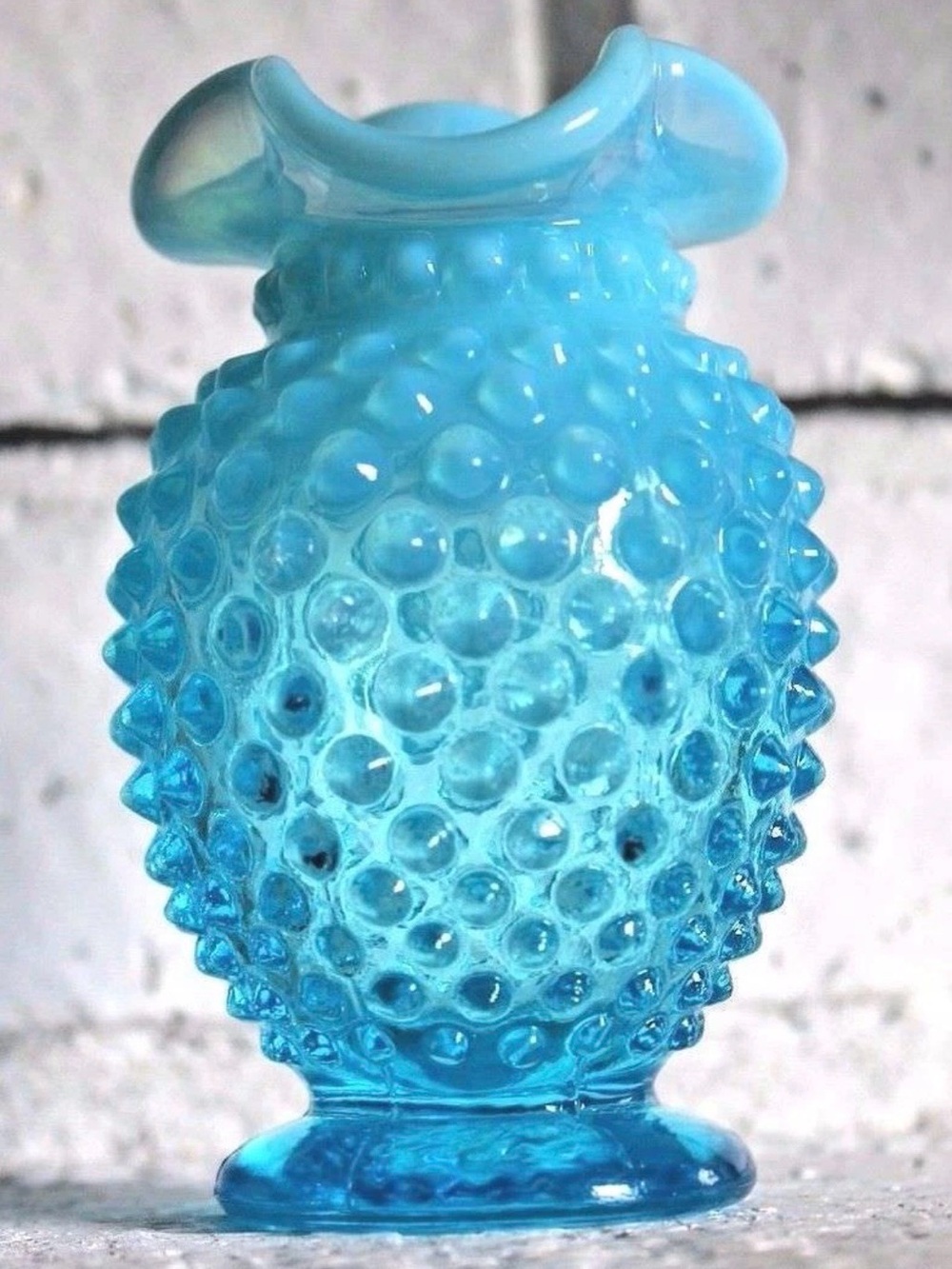 Vintage c. 1940-1950's Fenton Blue Opalescent Hobnail Mini Vase